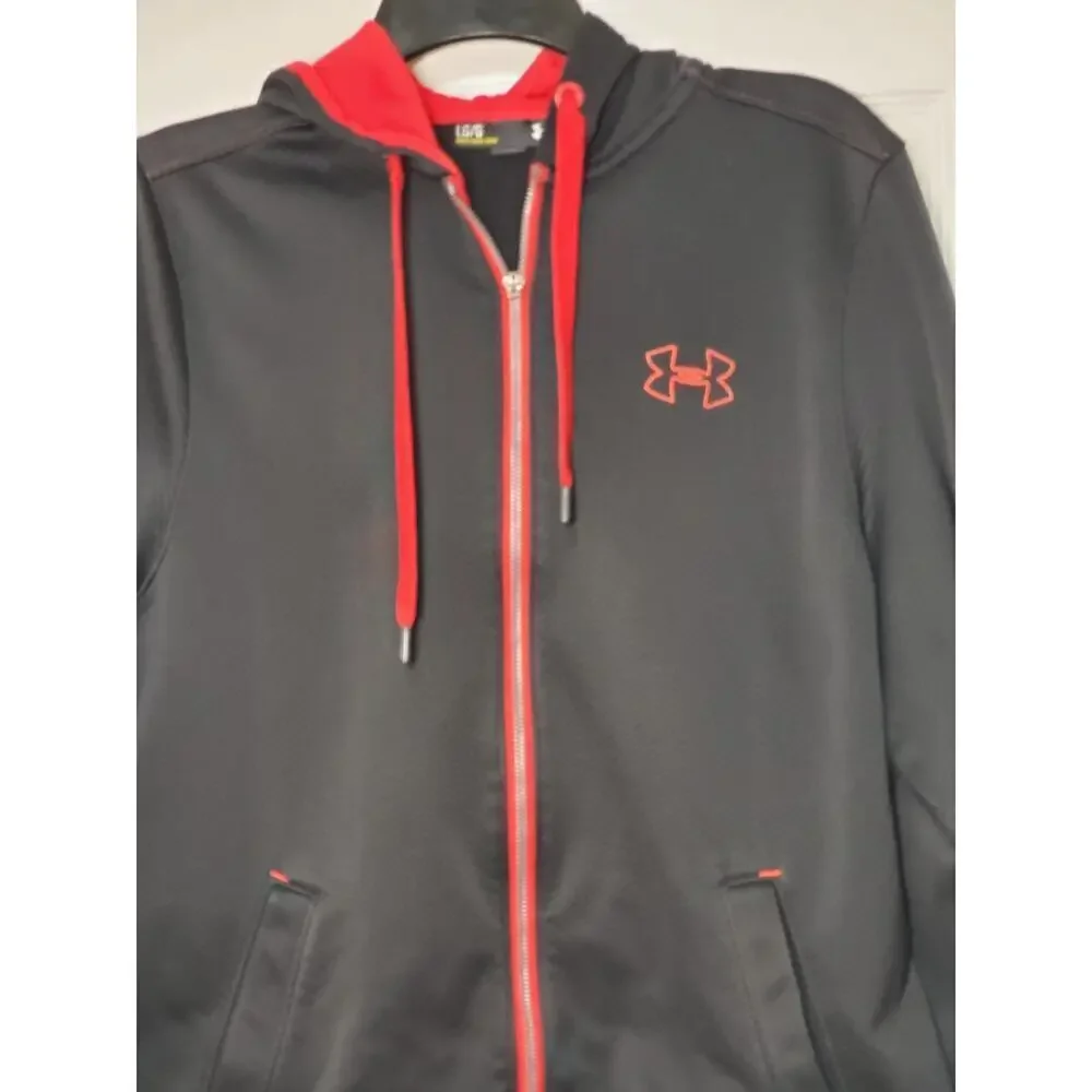 Under Armour Men’s Full-Zip Hoodie Jacket Size Large Black Red Trim Loose Fit